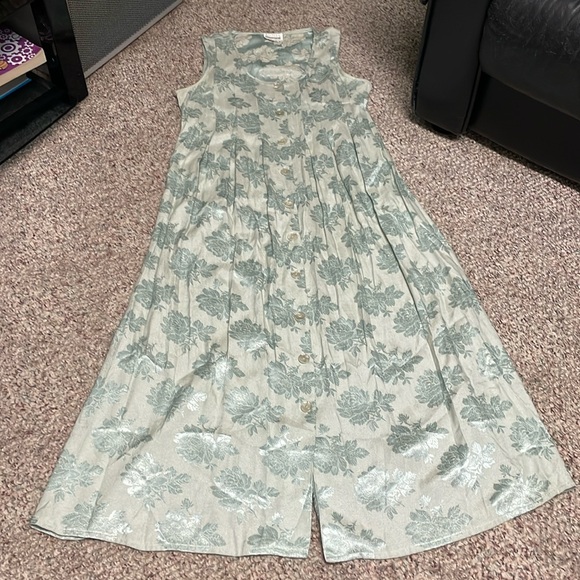 Vintage Dresses & Skirts - Vintage 90s satin flower on matte back maxi dress with button front